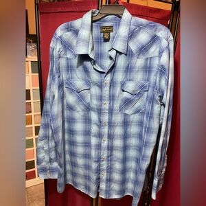 High Noon blue plaid Western Shirt Pearl Snaps 3X Tall